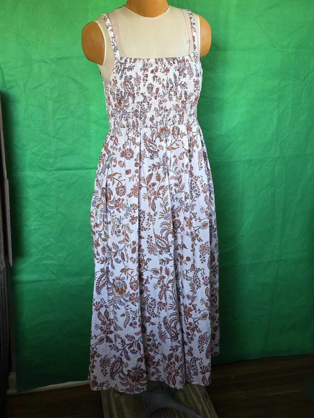 Old Navy Floral Smocked Maxi Dress L 100% Cotton Boho Cottagecore Summer